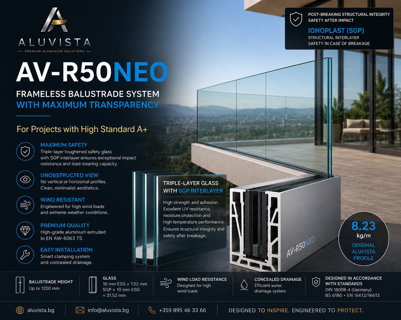 Railings AV-R50NEO Frameless Balustrade System