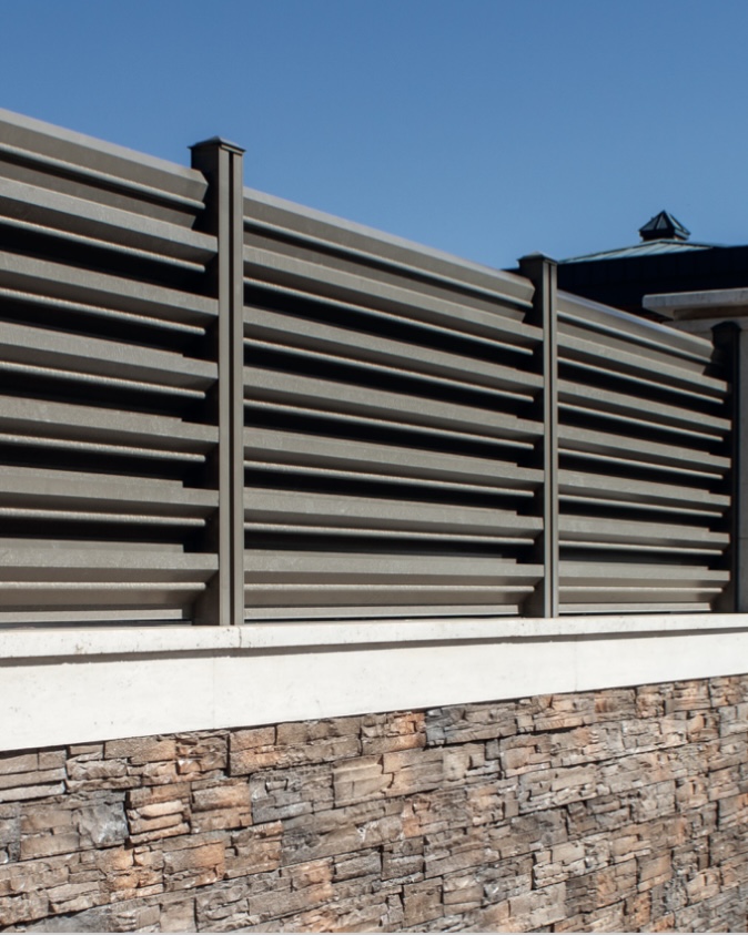 Louvered panels, bronze finish