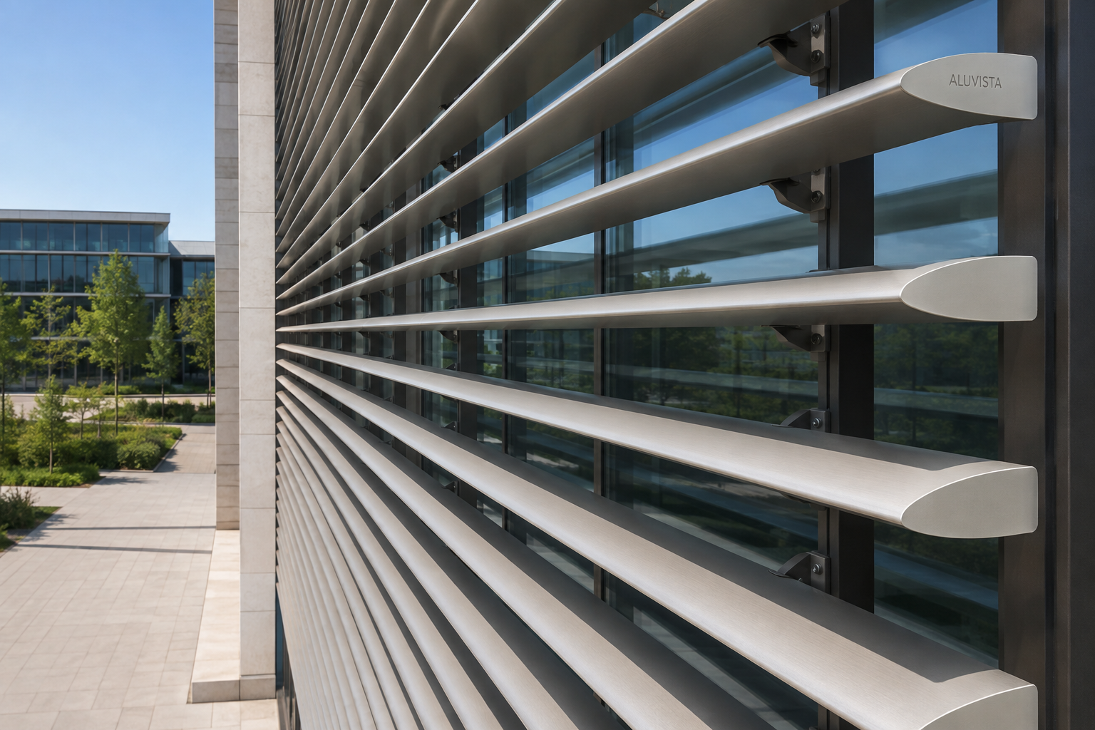Aluminium sun breakers and brise-soleil.